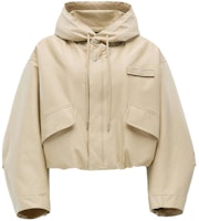 (Women) Jacquemus Cropped Hooded Logo Patch Jacket Light Brown. 241CO058-1517-150 (Women) Jacquemus Cropped Hooded Logo Patch Jacket Light Brown. 241CO058-1517-150