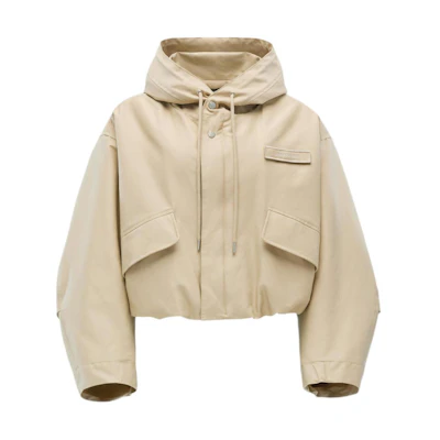 (Women) Jacquemus Cropped Hooded Logo Patch Jacket Light Brown. 241CO058-1517-150