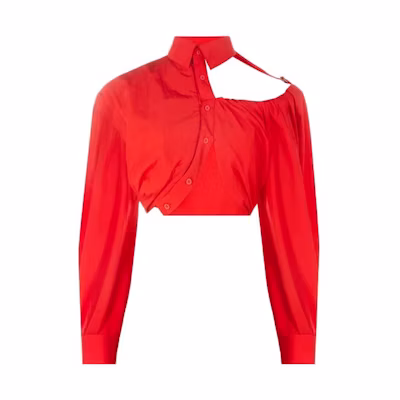 (Women) Jacquemus Cropped Long Sleeve Collared Shirt Red. 233SH037-1320-471