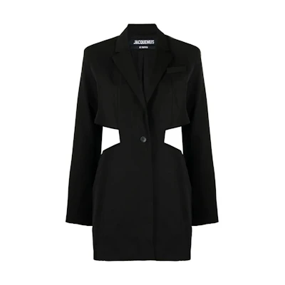 (Women) Jacquemus Cut-Out Waist Slim Fit Blazer Dress Long Sleeve Black. 241DR016-1333-990