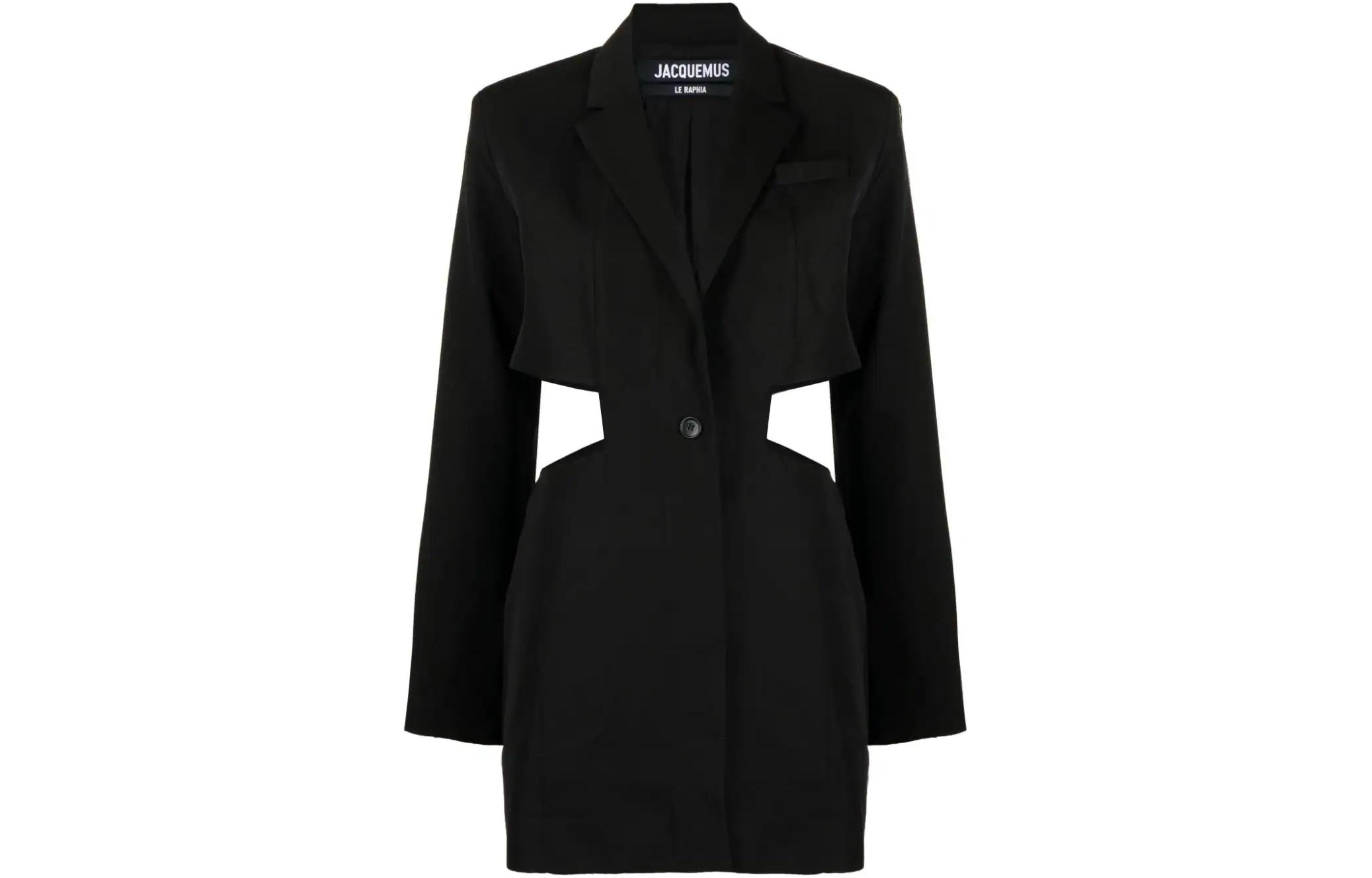 Order (W) Jacquemus Blazer Dress Slim Fit Lengan Panjang Hitam dengan Cut-Out di Pinggang. 241DR016-1333-990