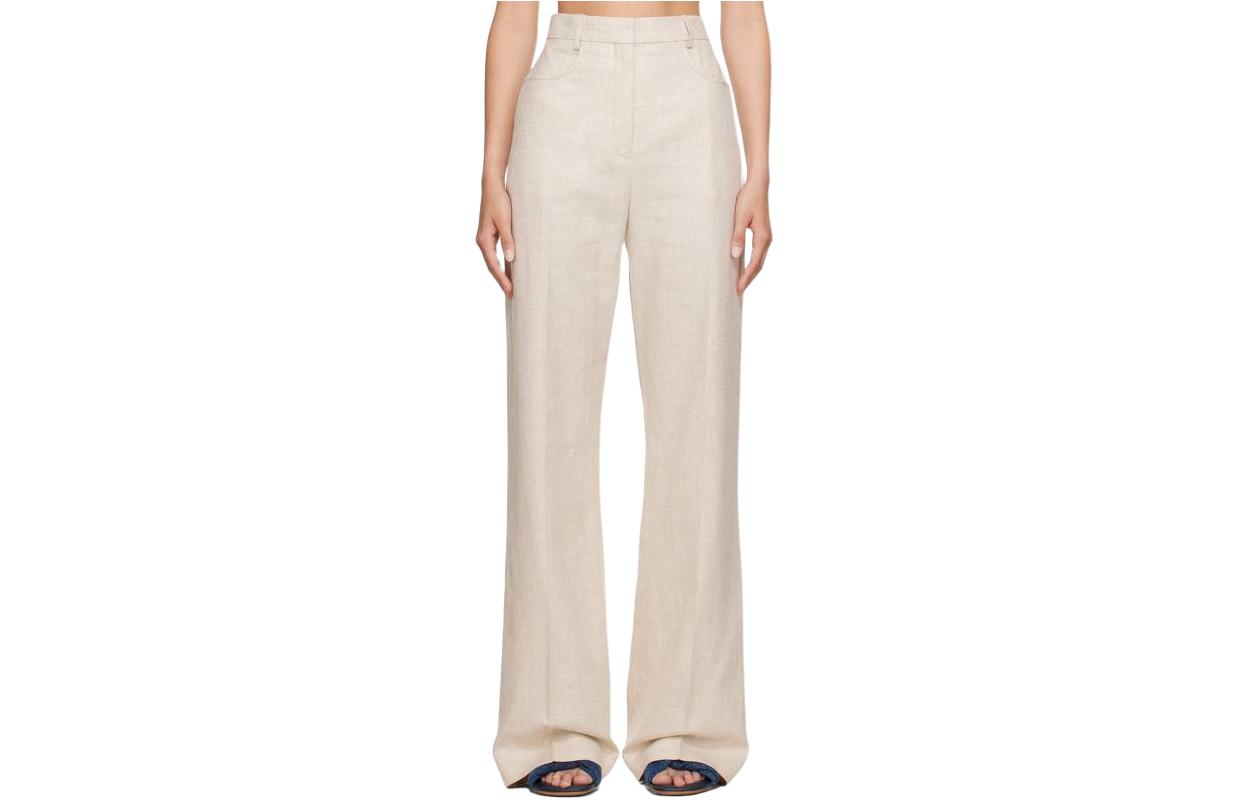 (Women) Jacquemus  High-Waisted Wide-Leg Zipper Pants Light Beige Casual. 22E211PA0031-358