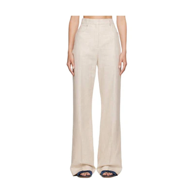 (Women) Jacquemus High-Waisted Wide-Leg Zipper Pants Light Beige Casual. 22E211PA0031-358