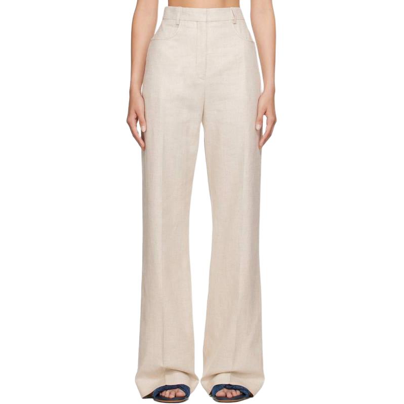 Lookbook (W) ジャックムス ハイウエスト ワイドレッグ ジッパーパンツ ライトベージュ カジュアル 22E211PA0031-358