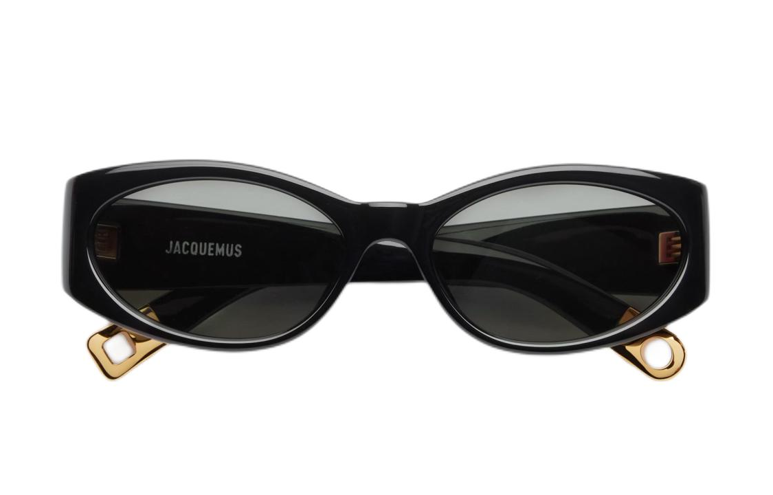 (Women) Jacquemus  Irregular Acetate Sunglasses Black with Logo Temple Print 245AC6545040990