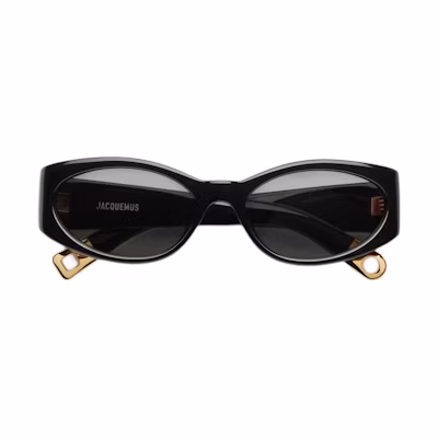(Women) Jacquemus Irregular Acetate Sunglasses Black with Logo Temple Print 245AC6545040990