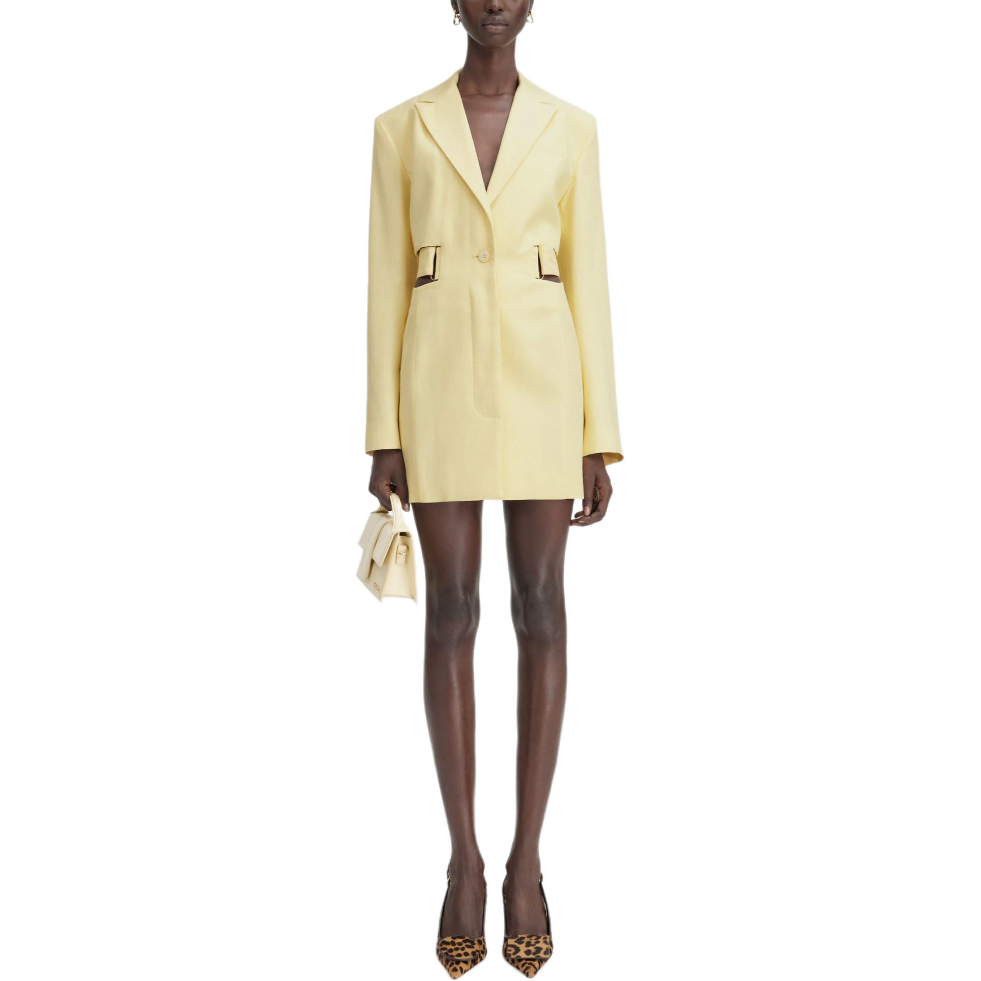 Lookbook (W) Jacquemus Gaun Mini Blazer Lengan Panjang Sabuk Cut-Out Kuning Muda 241DR016-1359-205