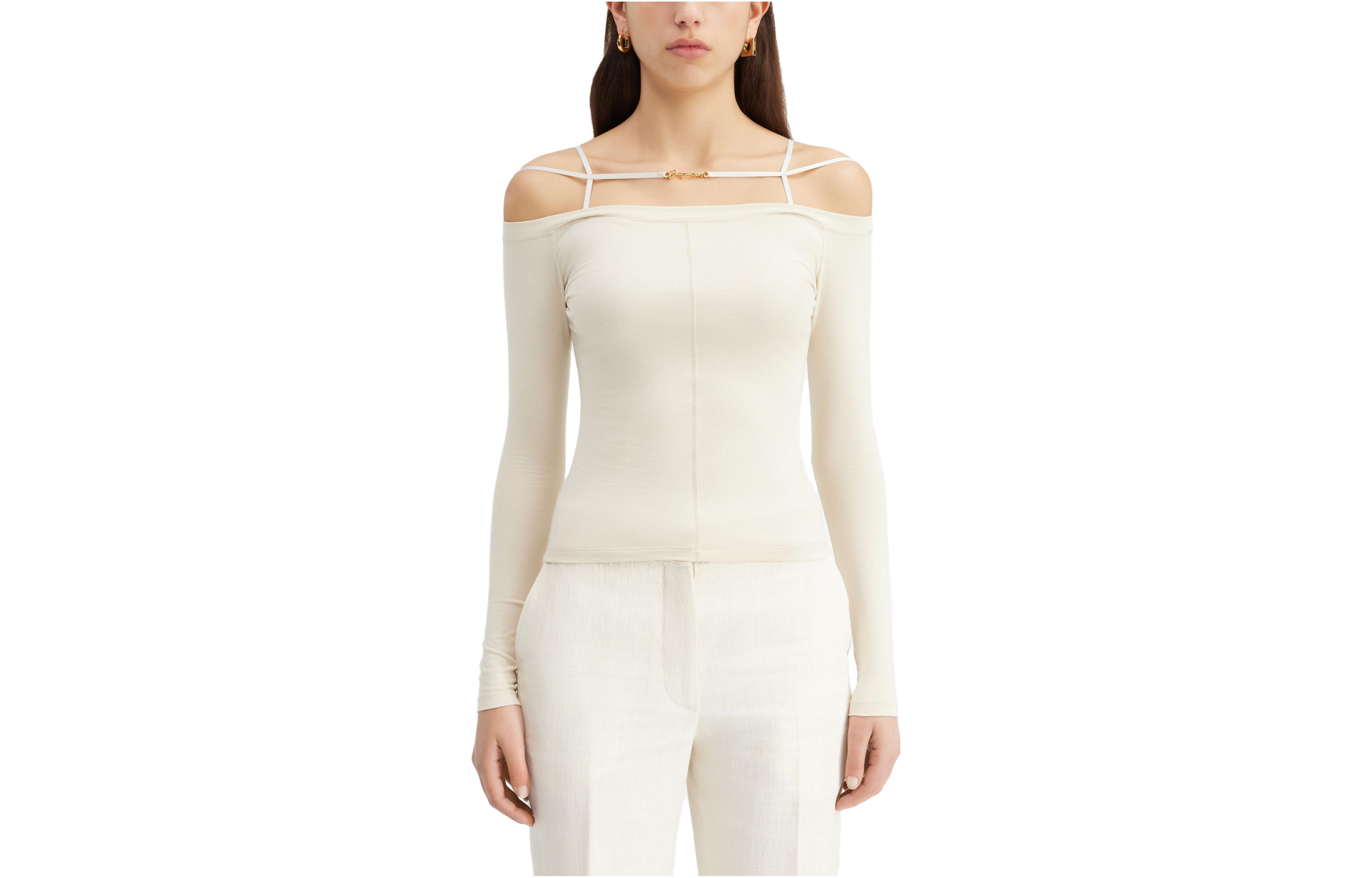 Order (W) Jacquemus Off-Shoulder Solid Tee Putih 233JS1652313150