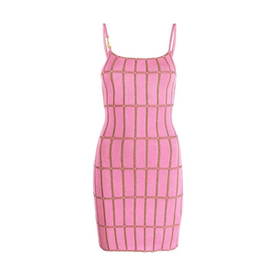 (Women) Jacquemus Pink Checkered Spaghetti Strap Crop Dress. 231KN1382288430