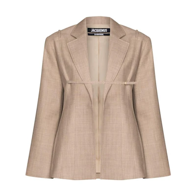 (Women) Jacquemus Solid Color Loose Fit Long Sleeve Belted Blazer Jacket 213JA10213126170