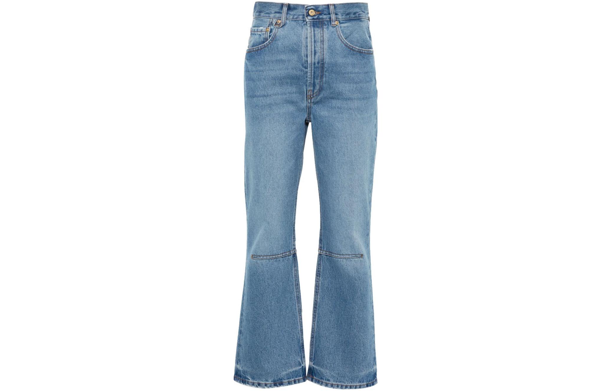 Order (W) Jacquemus Solid Flare Cropped Zipper Jeans Biru. 241DE0351513-33C