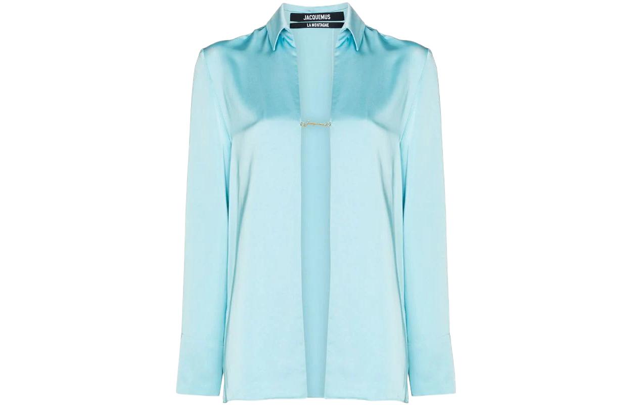 (Women) Jacquemus  Solid Logo Buckle Long-Sleeve Shirt Light Blue 213SH13213120340