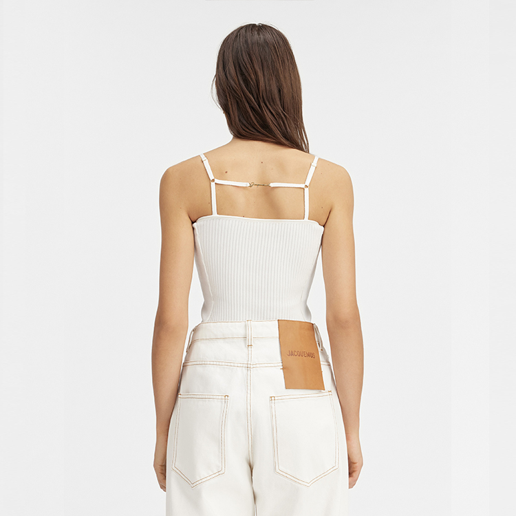 Shop (W) Jacquemus Solid Slim Fit Knitted Tank Top Off-White Putih Gading 241KN354-2355-110