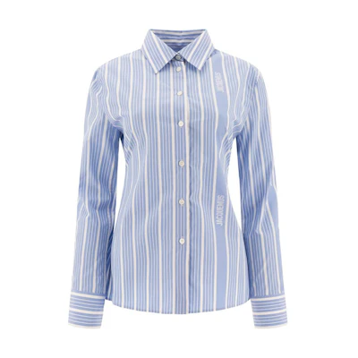 (Women) Jacquemus Striped Slim-Fit Button-Up Drop Shoulder Shirt Light Blue 243SH064-1691-3EV