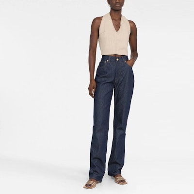 (Women) Jacquemus FW22 High-Waisted Flared Navy Blue Jeans . 213DE001101538A Lookbook (Women) Jacquemus FW22 High-Waisted Flared Navy Blue Jeans . 213DE001101538A