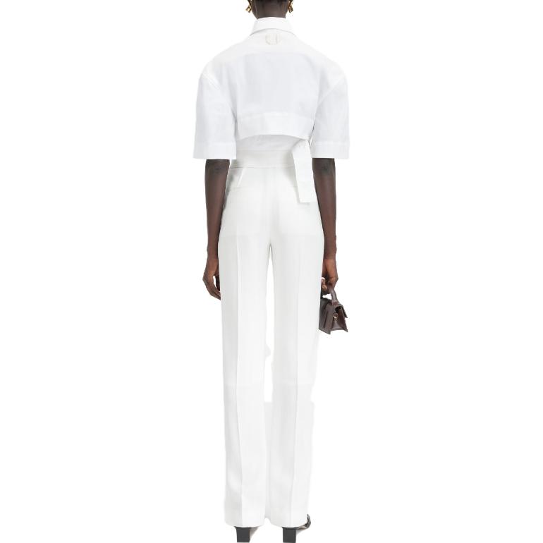 Shop (W) Jacquemus Kemeja Pendek Bari Lengan Pendek Wanita Warna Putih Casual 241SH054-1454-100