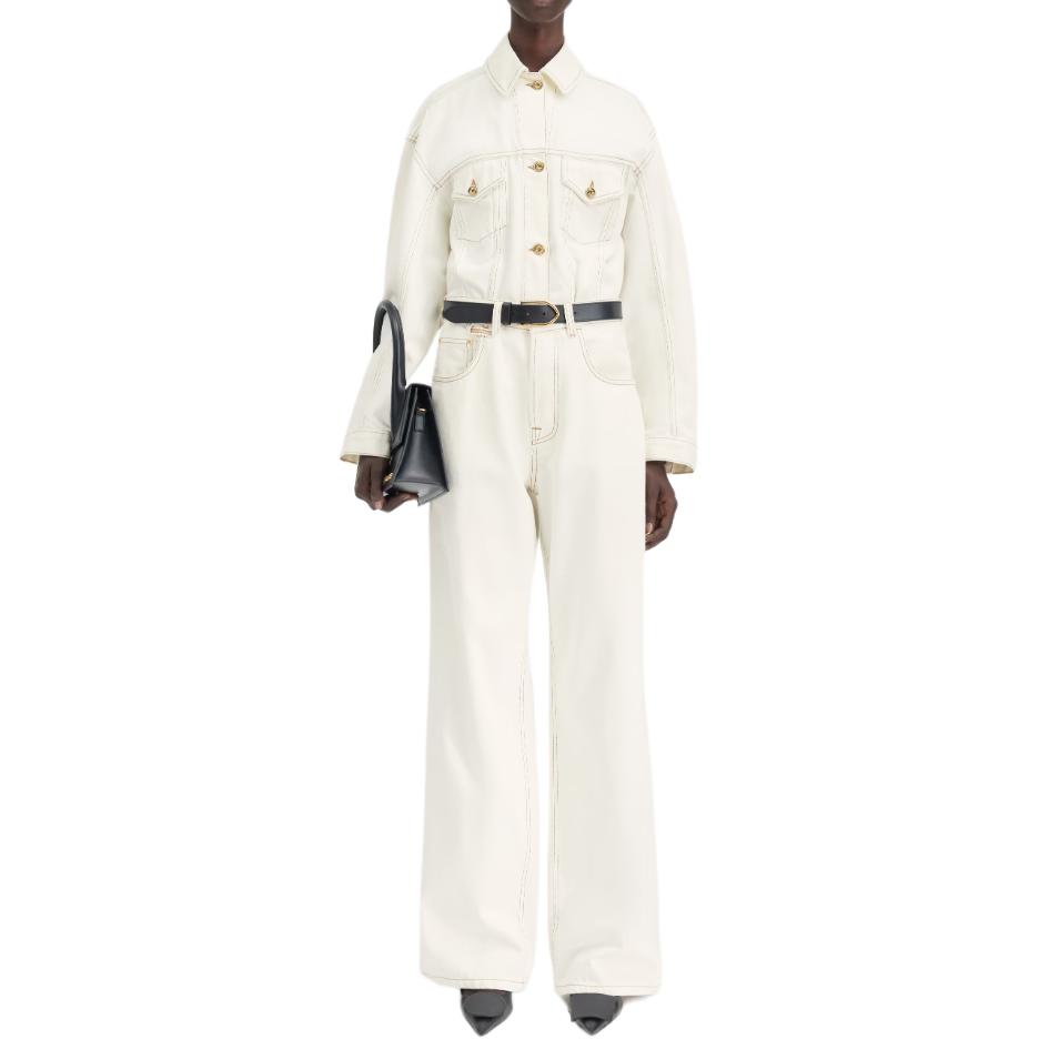 Lookbook (W) Jacquemus Celana Jeans Wanita High-Waisted Wide-Leg Putih Le de Nimes 241DE038-1514-11C