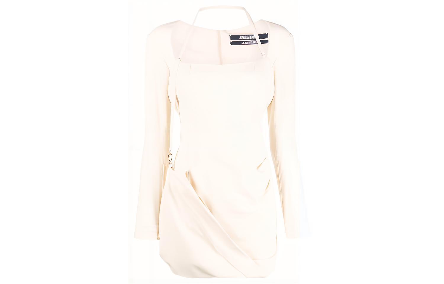 (Women) Jacquemus Mini Long Sleeve Logo Dress - White. 213DR04213107110