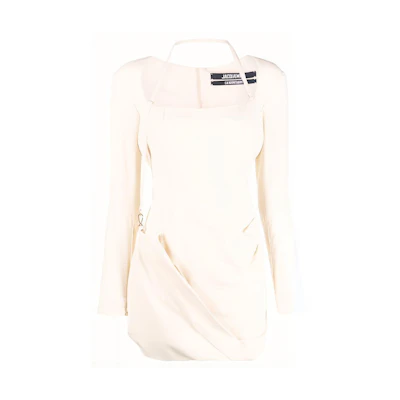 (Women) Jacquemus Mini Long Sleeve Logo Dress - White. 213DR04213107110