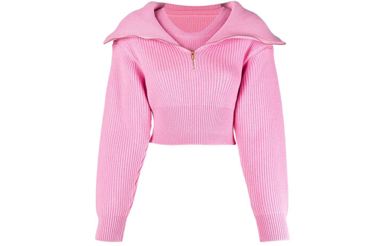 (Women) Jacquemus Pink Short Zip-Up Wool Pullover Crop Top for Women. 213KN51213220420