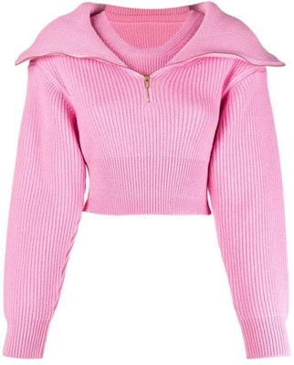 (Women) Jacquemus Pink Short Zip-Up Wool Pullover Crop Top for Women. 213KN51213220420 Buy (Women) Jacquemus Pink Short Zip-Up Wool Pullover Crop Top for Women. 213KN51213220420