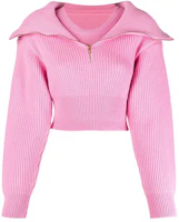 Order (Women) Jacquemus Pink Short Zip-Up Wool Pullover Crop Top for Women. 213KN51213220420