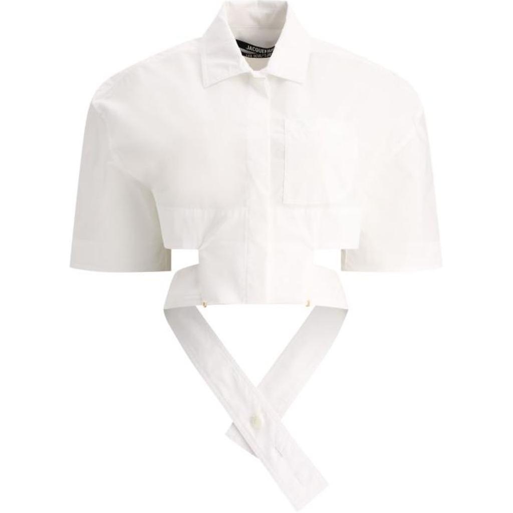 (Women) Jacquemus Solid Color Button-Up Oversized Short Sleeve Shirt  White 24E241SH054-1454100