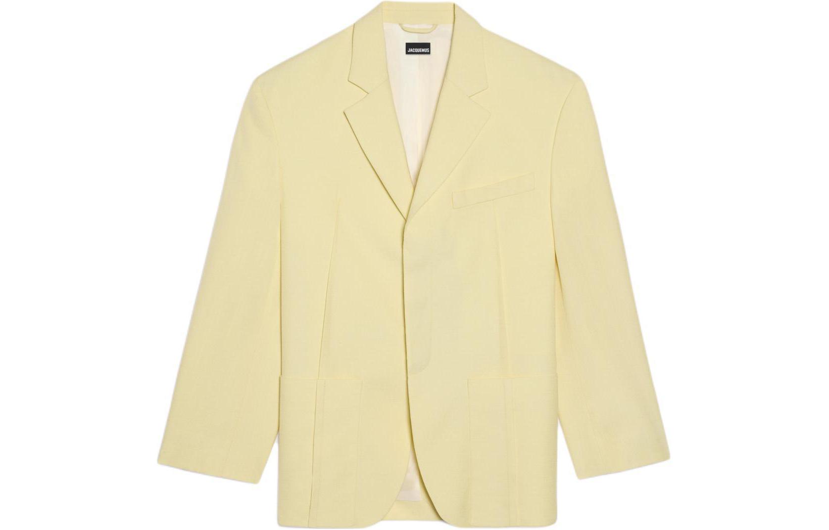 Order (W) Jacquemus Blazer Lengan Panjang Loose-Fit Warna Kuning Muda. 213JA101-1359-205