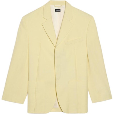 (Women) Jacquemus Solid Loose-Fit Long Sleeve Blazer Light Yellow. 213JA101-1359-205 Order (Women) Jacquemus Solid Loose-Fit Long Sleeve Blazer Light Yellow. 213JA101-1359-205