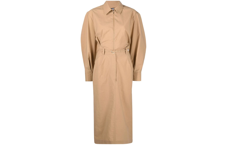 (Women) Jacquemus Solid Midi Long Sleeve Dress Khaki Color. 213DR03213122170