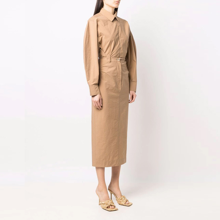 Purchase (W) Jacquemus Gaun Midi Lengan Panjang Warna Khaki. 213DR03213122170