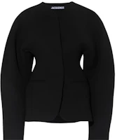 (Women) Jacquemus Solid V-Neck Fitted Blazer Jacket - Black 241JA045-1526-990 (Women) Jacquemus Solid V-Neck Fitted Blazer Jacket - Black 241JA045-1526-990