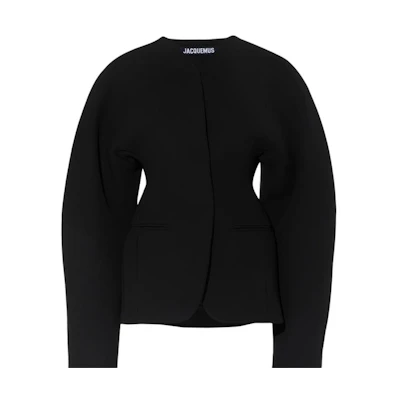 (Women) Jacquemus Solid V-Neck Fitted Blazer Jacket - Black 241JA045-1526-990