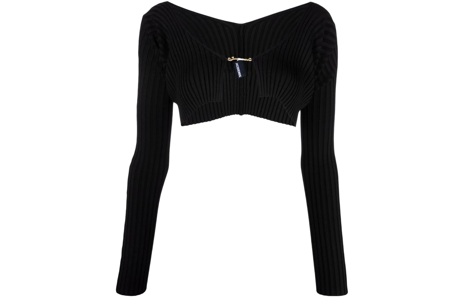 (Women) Jacquemus SS22  Black Knit Crop Sweater with Chain Detail. 213KN1082190990
