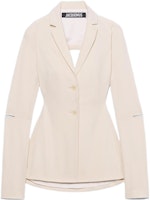 (Women) Jacquemus SS22 Khaki Long Sleeve Blazer with Back Cut-Out Design. 22E221JA0051021110 (Women) Jacquemus SS22 Khaki Long Sleeve Blazer with Back Cut-Out Design. 22E221JA0051021110