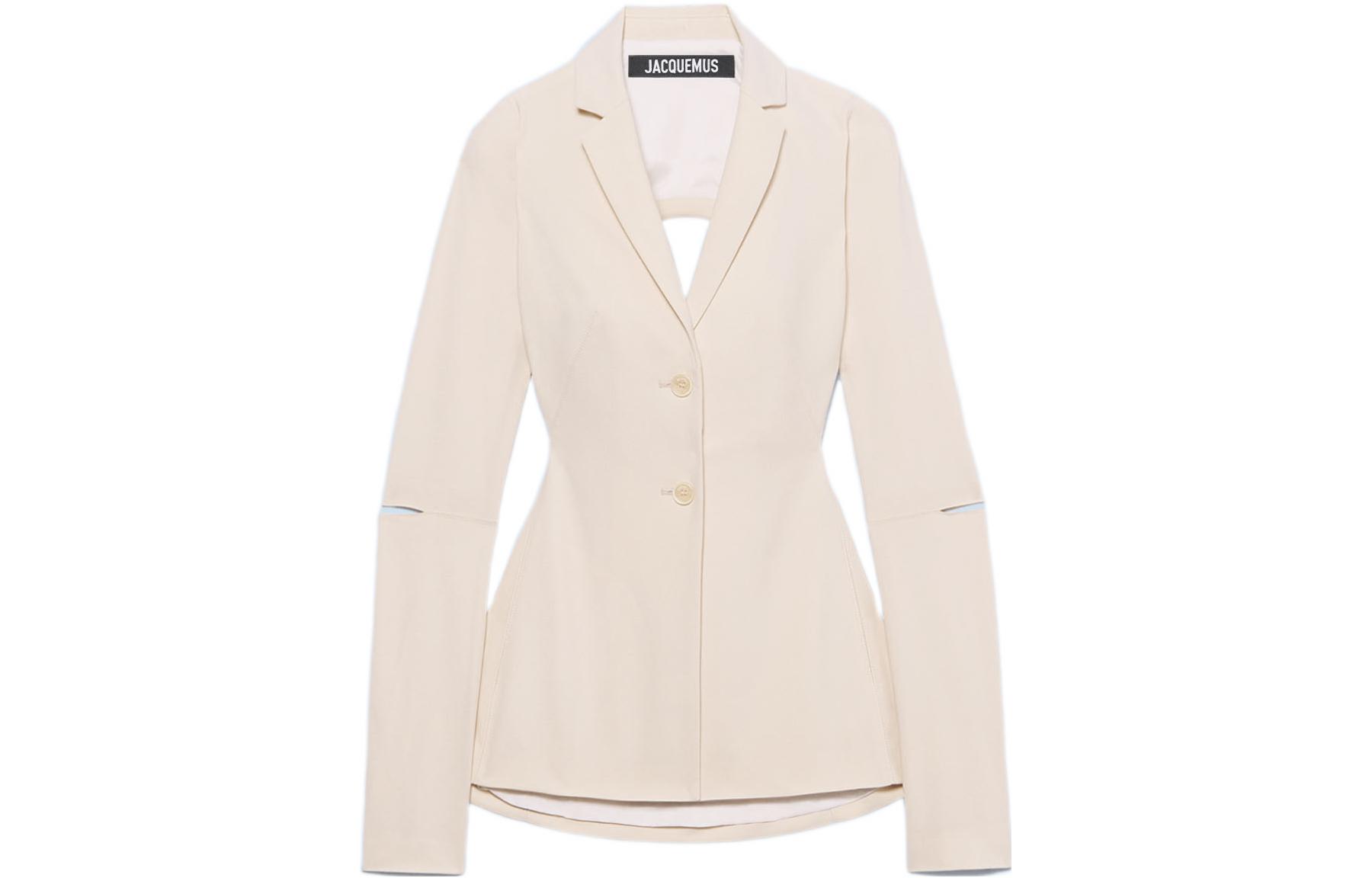 Order (W) Jacquemus SS22 Blazer Lengan Panjang Khaki dengan Desain Punggung Terbuka. 22E221JA0051021110