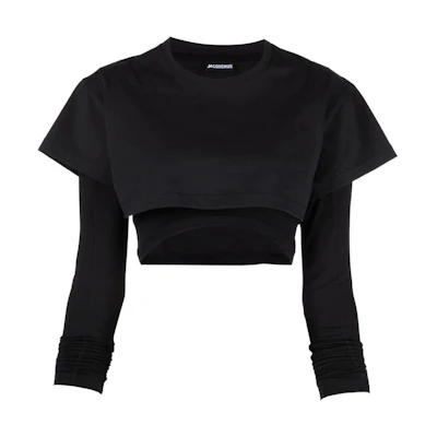 (Women) Jacquemus SS22 Layered Cropped Long-Sleeve T-Shirt Black 21H213JS1002450BLACK