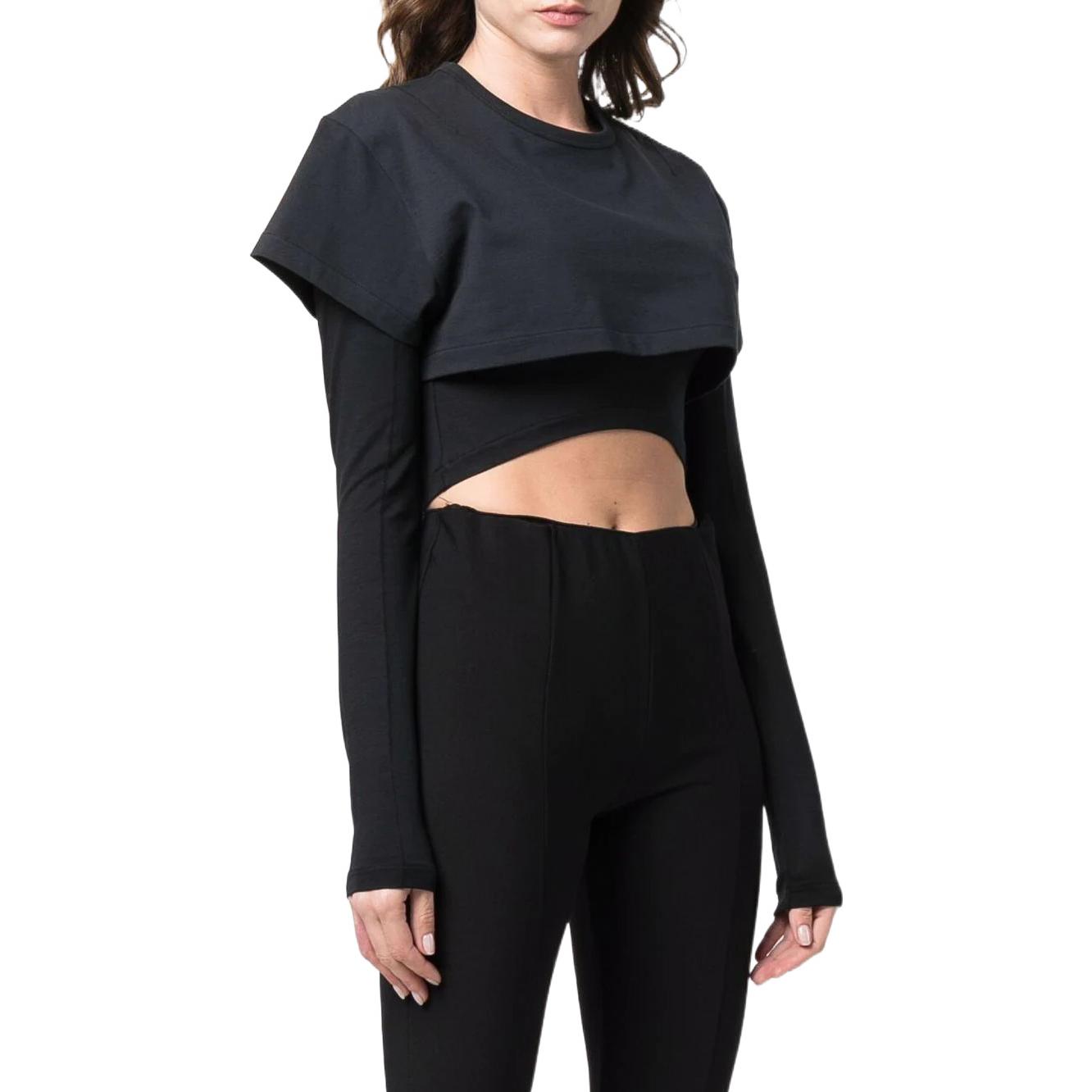 Shop (W) ジャックムス SS22 レイヤード クロップド 長袖 Tシャツ ブラック 21H213JS1002450BLACK