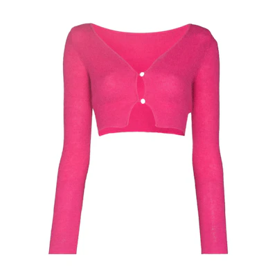 (Women) Jacquemus SS22 Solid Color Cropped Knit Top Pink Purple 21H213KN203-2360