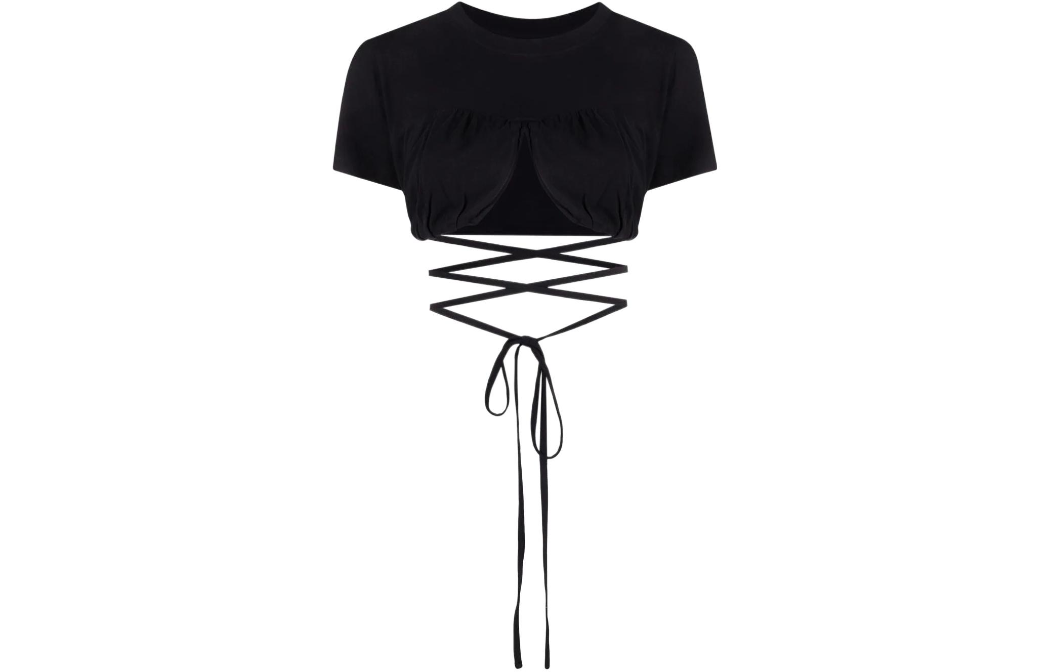 (Women) Jacquemus SS22 Black Tie-Closure Crewneck T-Shirt. 211JS0012160-990