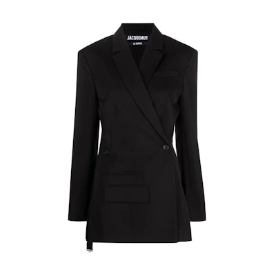 (Women) Jacquemus SS23 Black Asymmetric Double-Breasted Blazer. 231JA0221333-990