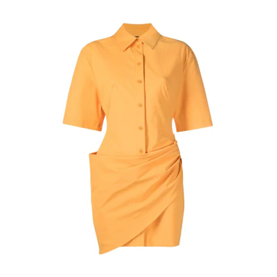 (Women) Jacquemus SS23 Minimalist Orange Short-Sleeve Collared Shirt Dress Women. 231DR0531084750
