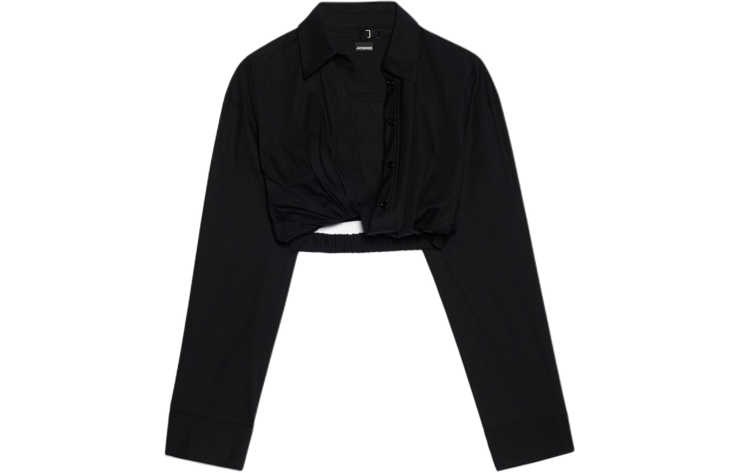 Order (W) Jacquemus Twisted Oversized Long Sleeve Cropped Shirt Wanita Hitam. 233SH042-1452-990