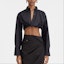 Lookbook (Women) Jacquemus Twisted Oversized Long Sleeve Cropped Shirt Women’s Black. 233SH042-1452-990