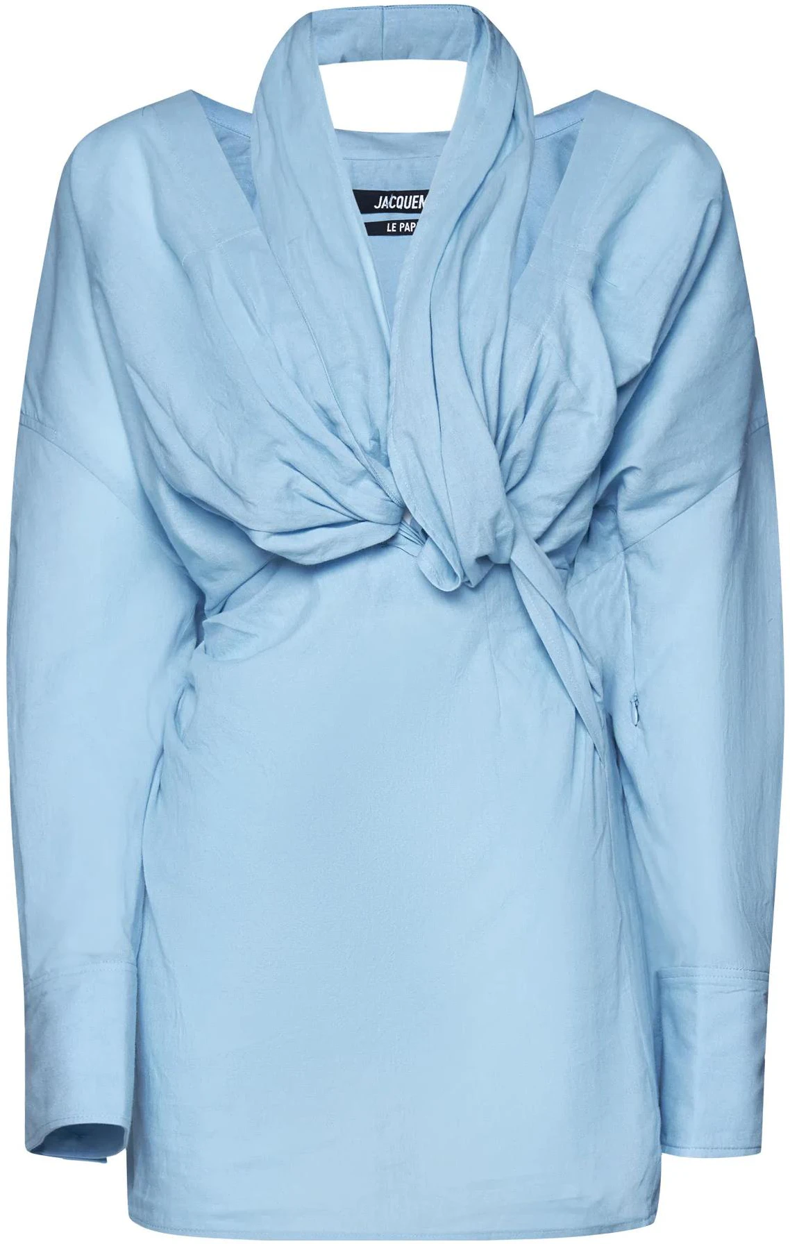women-jacquemus-w22-blue-ruched-collared-long-sleeve-mini-dress-223-dr-0331061320