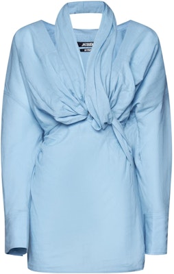 (Women) Jacquemus W22 Blue Ruched Collared Long Sleeve Mini Dress. 223DR0331061320 Order (Women) Jacquemus W22 Blue Ruched Collared Long Sleeve Mini Dress. 223DR0331061320