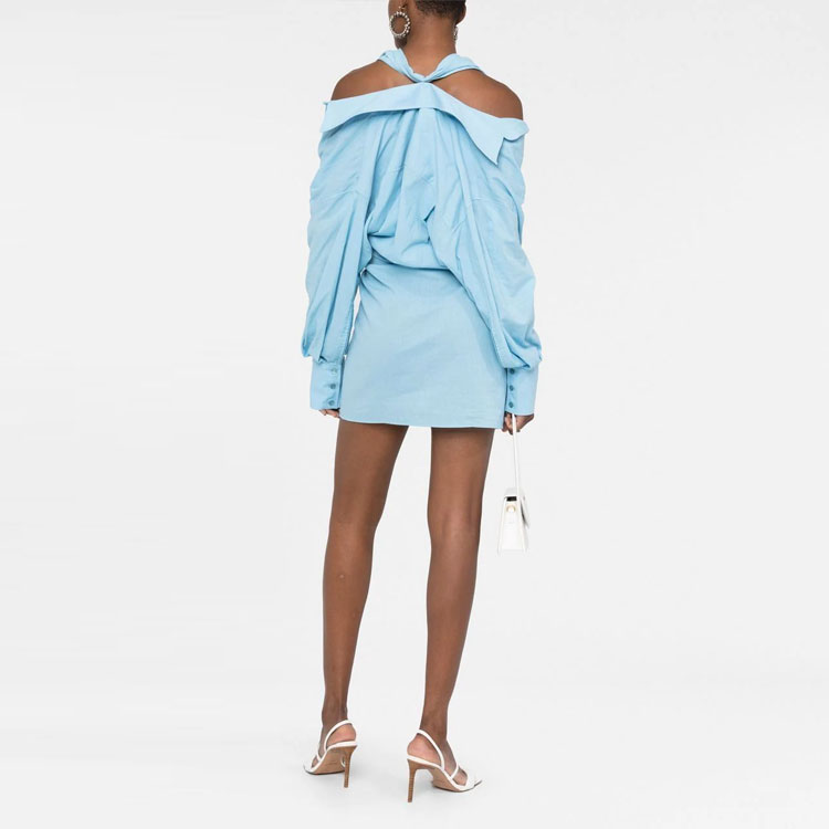 Shop (W) ジャックムス W22 ブルー ルーシュ カラード 長袖 ミニドレス 223DR0331061320