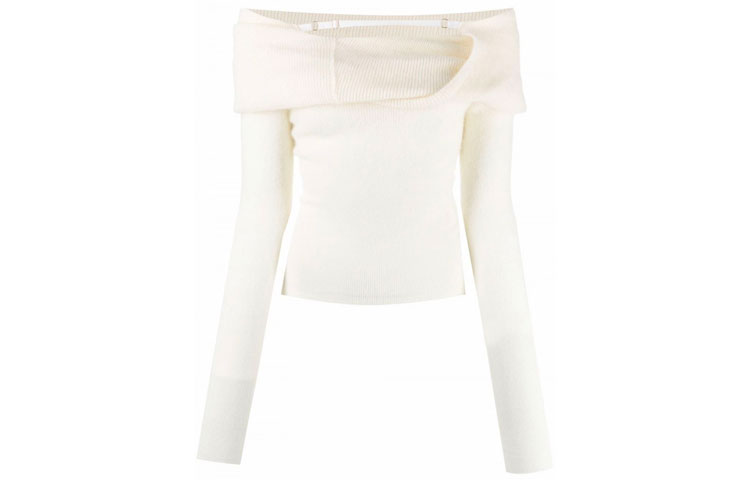 (Women) Jacquemus White Off-Shoulder Mohair Blend Knit Sweater Ascua 213KN42243120BEIGE