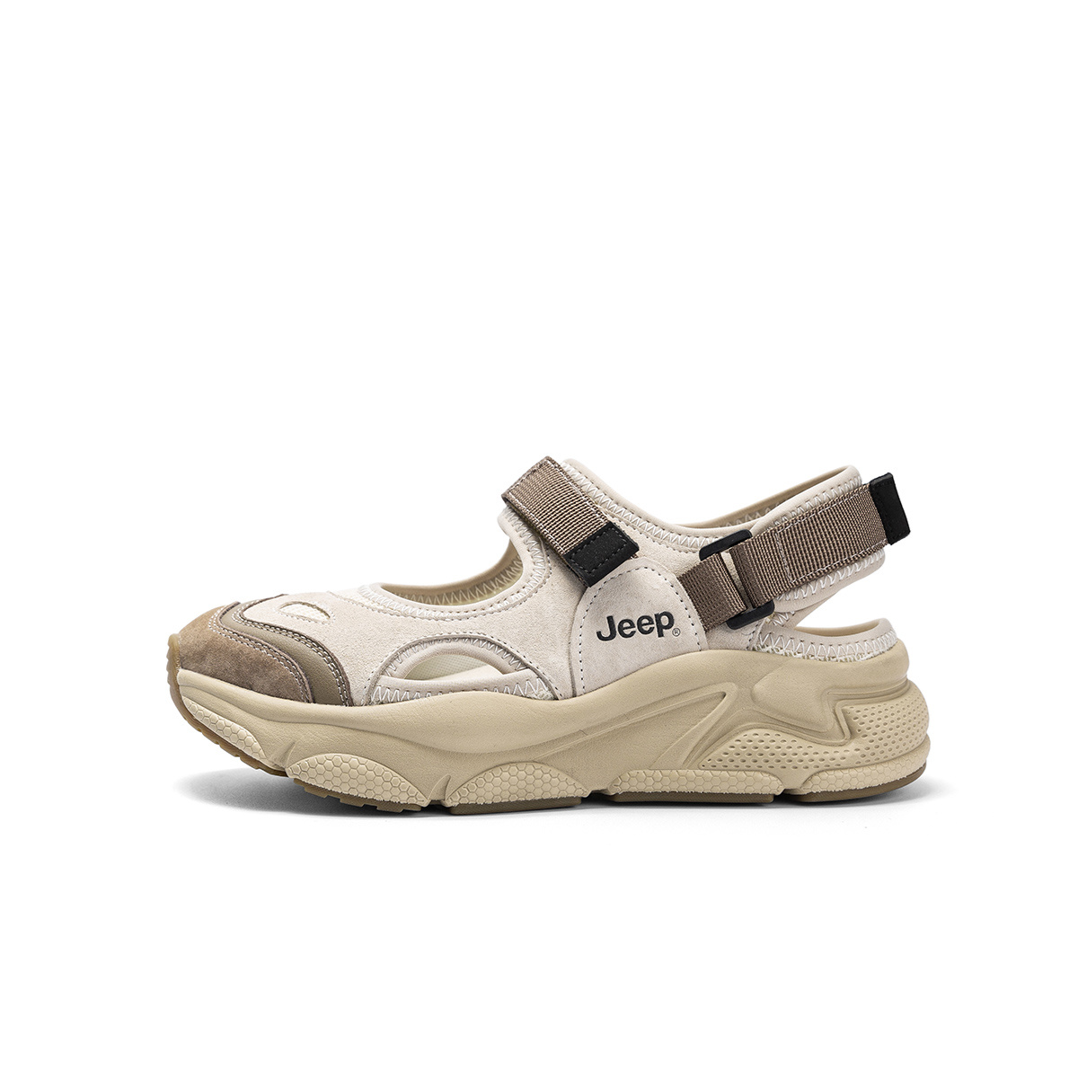 (Women) Jeep Comfortable Mid-Heel Roman Sandals Grey Khaki. PD242WAS960 Gray Coffee Color