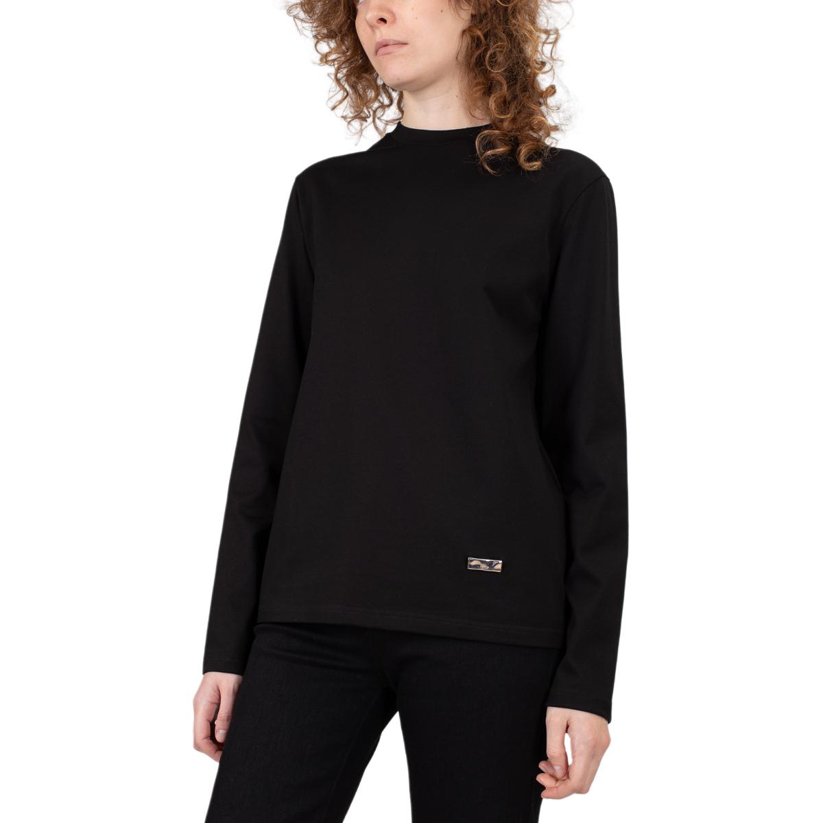 Shop (W) 질 샌더 블랙 그래픽 프린트 긴팔 크루넥 티셔츠 J02GC0110-J20073-001